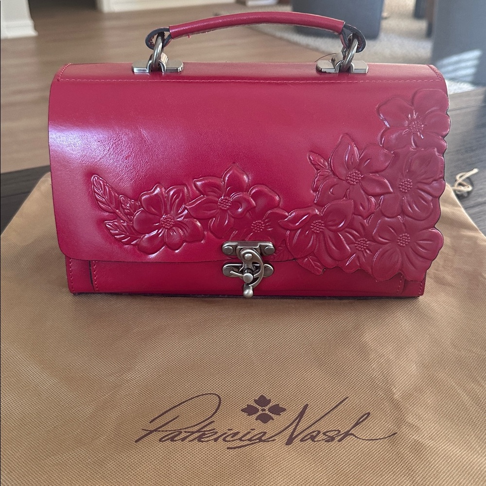 NWT Patricia Nash Charonne Satchel Bag Tooled Granita Red Leather Handbag Purse